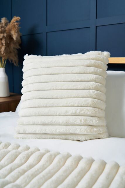 BHS Jumbo Cord with Plain Velvet Backing Cushion in Cream - Size: 45 cm x 45 cm - image 1