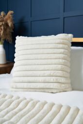 BHS Jumbo Cord with Plain Velvet Backing Cushion in Cream - Size: 45 cm x 45 cm