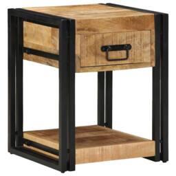 Berkfield Home Bedside Cabinet 40x40x50 cm Solid Rough Wood Mango in Brown - Size: 40 x 40 x 50 cm - thumbnail 2