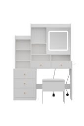 Living and Home Dressing Table and Stool Set with LED Mirror and Built-in Electrical Outlet in White - thumbnail 5