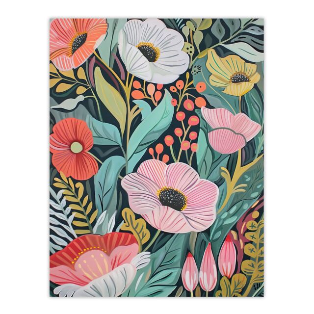 "Artery8 Colourful Wildflower Garden Floral Painting Wall Art Print - Size: W12"" x H16""" - image 1