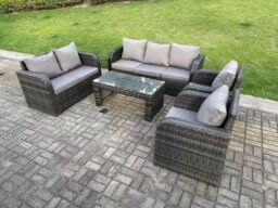 Fimous 7 Seater Dark Grey PE Rattan Garden Furniture Set Reclining Chair Love Seat 3 Seater Sofa Set Coffee Table - thumbnail 2