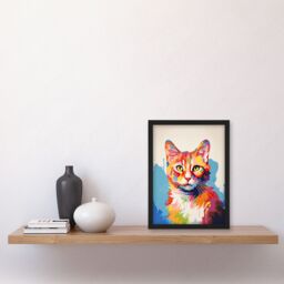 "Artery8 Wall Art Print Ginger Cat Lover Gift Pet Portrait Colourful Artwork Painting Art Framed - Size: W12"" x H16""" - thumbnail 4