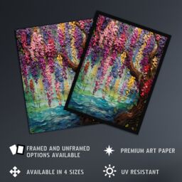 "Artery8 Wall Art Print Colourful Cascading Wisteria Over Riverbank Heavy Oil Painting Art Framed in Black - Size: W12"" x H16""" - thumbnail 2