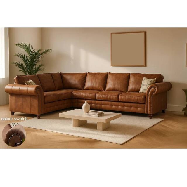 Furniture 786 Oakland Suede Leather 2c3 Corner Sofa in Brown