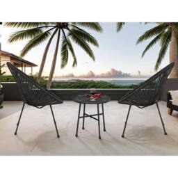 FLAVORA Black Set of 2 Chairs Egg Furniture 3PC String - Size: 0.6m2 - thumbnail 4