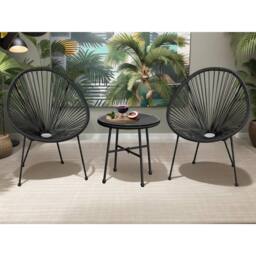 FLAVORA Black Set of 2 Chairs Egg Furniture 3PC String - Size: 0.6m2 - thumbnail 6