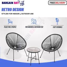 FLAVORA Black Set of 2 Chairs Egg Furniture 3PC String - Size: 0.6m2