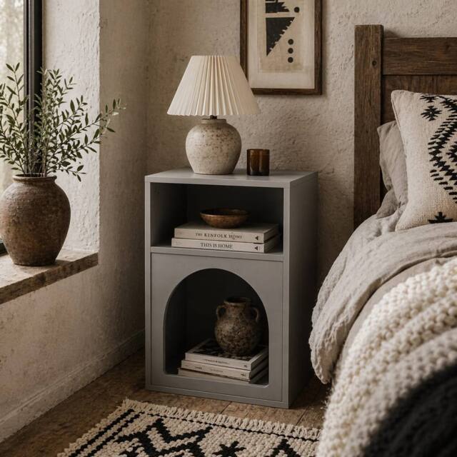 Wyld Haus Sarayo Faco Grey Bedside Table with 2 Open Compartments - image 1