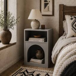 Wyld Haus Sarayo Faco Grey Bedside Table with 2 Open Compartments