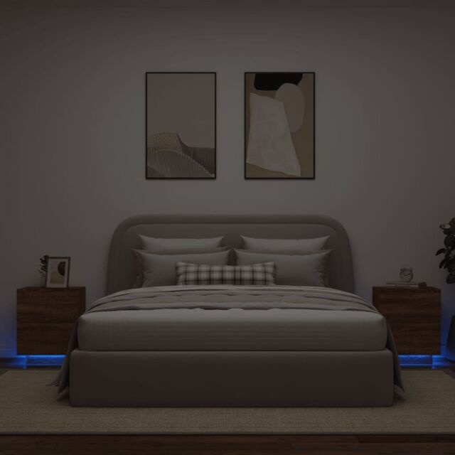 Berkfield Home Bedside Cabinets with LED Lights 2 pcs Brown Oak Engineered Wood - image 1