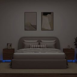 Berkfield Home Bedside Cabinets with LED Lights 2 pcs Brown Oak Engineered Wood - thumbnail 1