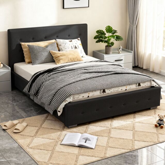 Comfy Living Ltd Fabric Ottoman Storage Gaslift Bedframe in Black - Size: King - image 1