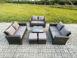Fimous Outdoor Lounge Sofa Set Wicker PE Rattan Garden Furniture Set with Square Coffee Table Double Seat Sofa in Dark Grey - thumbnail 2