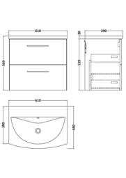 Balterley Bathroom 2-Drawer Wall-Hung Curved Basin Vanity Unit, White, 600mm in White - thumbnail 2