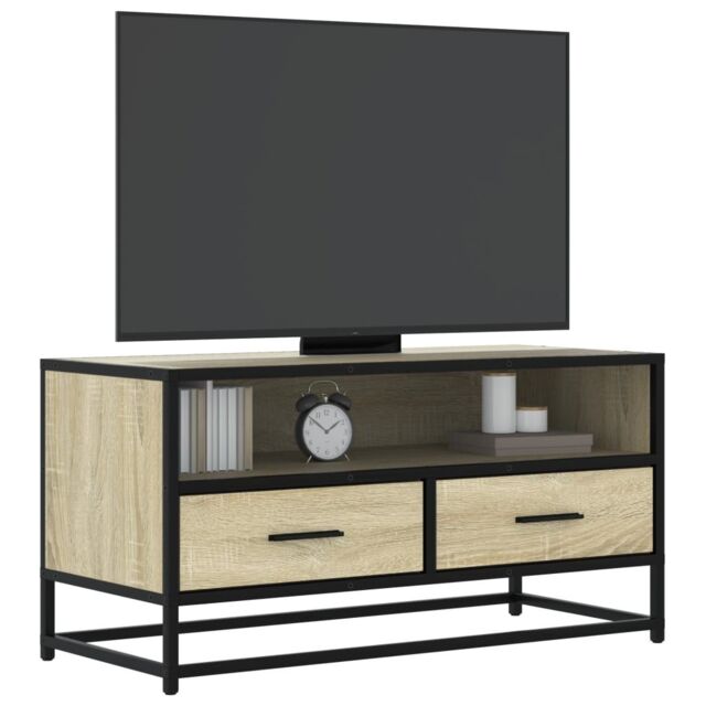 Berkfield Home TV Cabinet Sonoma Oak 80x34.5x40 cm Engineered Wood & Metal in Brown - image 1