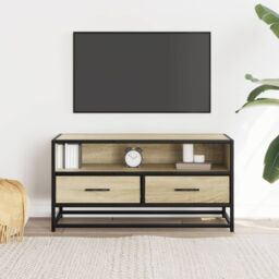 Berkfield Home TV Cabinet Sonoma Oak 80x34.5x40 cm Engineered Wood & Metal in Brown - thumbnail 3