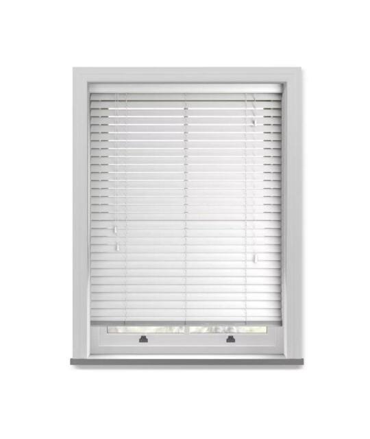 New Edge Blinds 50mm Slat White Grained Faux Wood Venetian Blind With Strings 150cm Drop - Size: 50 cm - image 1