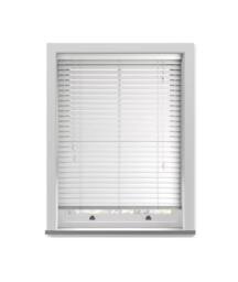 New Edge Blinds 50mm Slat White Grained Faux Wood Venetian Blind With Strings 150cm Drop - Size: 50 cm