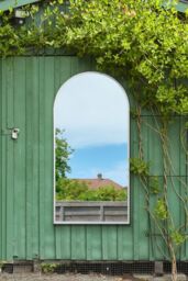 "MirrorOutlet White Metal Framed Arched Garden Wall Mirror 63"" X 31"" (160CM X 80CM) - Size: 1 Pack"