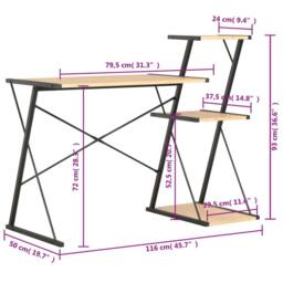 Berkfield Home Desk with Shelf Black & Oak 116x50x93 cm - Size: 116 x 50 x 93 cm - thumbnail 7