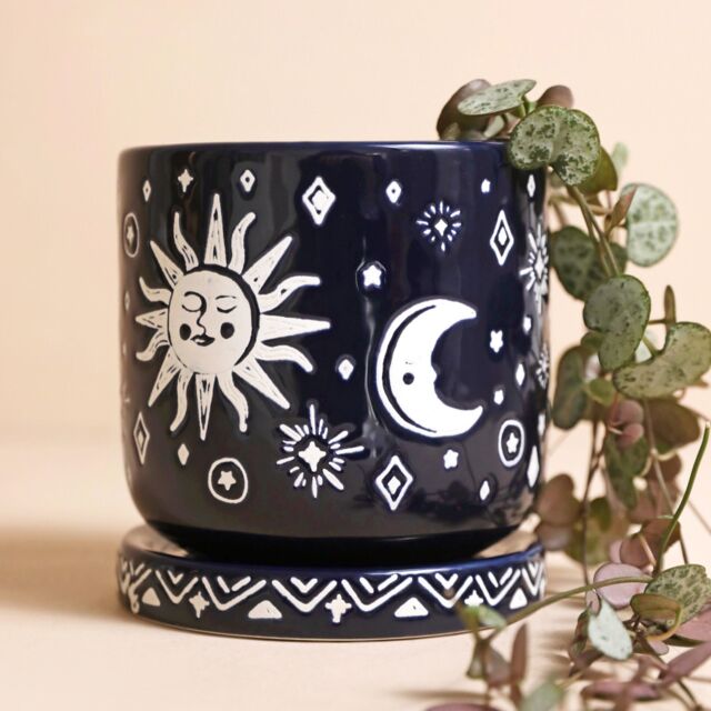 Lisa Angel Women's Navy Blue Sun & Moon Planter & Tray in Dark Navy - Size: Medium - image 1