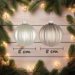 Shatchi Christmas Glass Baubles 12pcs Set - 8cm Pearl Champagne, White & Silver with 4 Elegant Designs - thumbnail 2
