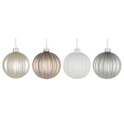 Shatchi Christmas Glass Baubles 12pcs Set - 8cm Pearl Champagne, White & Silver with 4 Elegant Designs - thumbnail 6