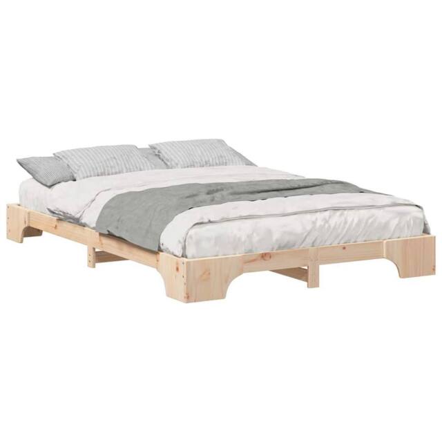 Berkfield Home Stylish Floor Bed Frame with Storage Brown 140 x 210 cm Wood in Light Tan - image 1