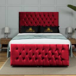 UK Bed Furniture Winchester End Lift Divan Ottoman Bed with 54 Inch Headboard in Maroon - Size: Small Double - thumbnail 2