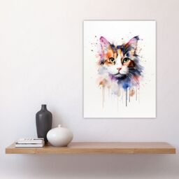 "Artery8 Wall Art Print Calico Cat Lovers Gift Watercolour Pet Portrait Painting Artwork Poster - Size: W12"" x H16""" - thumbnail 4