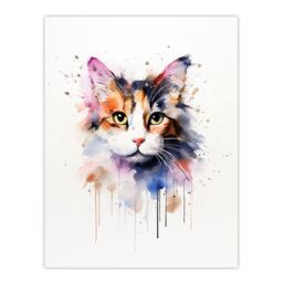 "Artery8 Wall Art Print Calico Cat Lovers Gift Watercolour Pet Portrait Painting Artwork Poster - Size: W12"" x H16""" - thumbnail 1