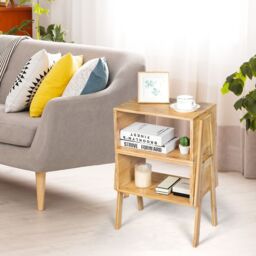 Costway Set of 2 Stackable Bedside Table Nightstand Bamboo Coffee Tea Table with Storage in Natural - thumbnail 6
