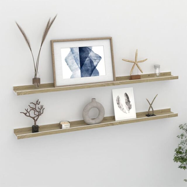 Berkfield Home Wall Shelves 2 pcs White & Sonoma Oak 100x9x3 cm - Size: 100 x 9 x 3 cm - image 1
