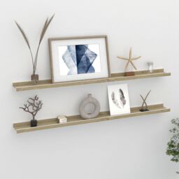 Berkfield Home Wall Shelves 2 pcs White & Sonoma Oak 100x9x3 cm - Size: 100 x 9 x 3 cm - thumbnail 1