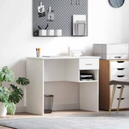 Berkfield Home White Desk with Storage White 90x49.5x75 cm Engineered wood - thumbnail 2