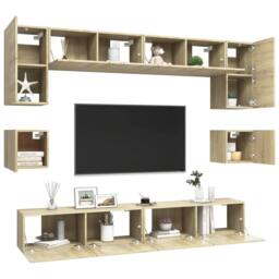 Berkfield Home Practical 8 Piece TV Cabinet Set Sonoma Oak Engineered Wood in Light Tan - thumbnail 1