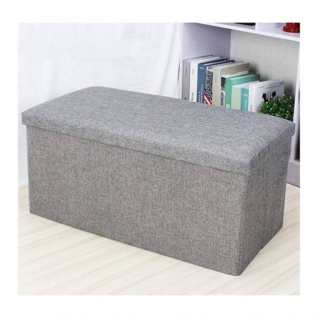 KORVIXA Foldable Storage Box Ottoman Cushioned Stool in Grey - Size: 100 cm x 100 cm - image 1