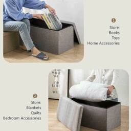 KORVIXA Foldable Storage Box Ottoman Cushioned Stool in Grey - Size: 100 cm x 100 cm - thumbnail 4