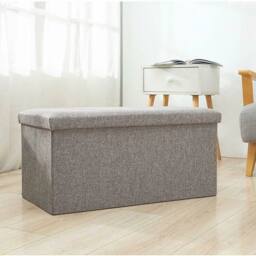 KORVIXA Foldable Storage Box Ottoman Cushioned Stool in Grey - Size: 100 cm x 100 cm - thumbnail 3