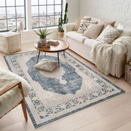 Desire Rugs Maia Washable Orchid Floral Traditional Area Rug Non-Slip -Living Room in Navy - Size: 120 cm x 180 cm