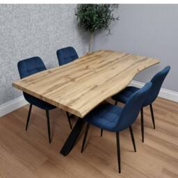 KOSY KOALA Dining Table with 4 Blue velvet tuffted Chairs Kitchen Furniture Set