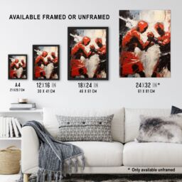 "Artery8 Wall Art Print The Red Boxers Boxing Sparring Oil Painting Action Sport Artwork Art Framed in Black - Size: W12"" x H16""" - thumbnail 3