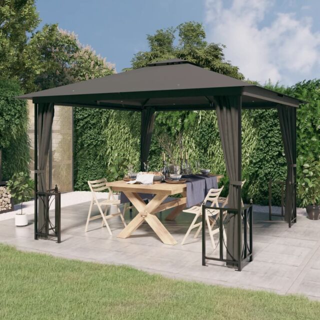 Berkfield Home Gazebo with Sidewalls&Double Roofs 3x3 m Anthracite in Black - image 1