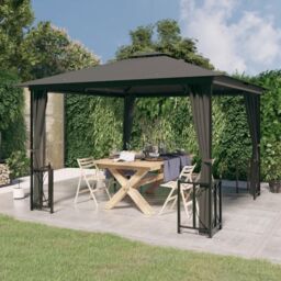 Berkfield Home Gazebo with Sidewalls&Double Roofs 3x3 m Anthracite in Black