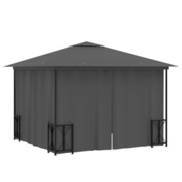 Berkfield Home Gazebo with Sidewalls&Double Roofs 3x3 m Anthracite in Black - thumbnail 4