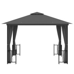 Berkfield Home Gazebo with Sidewalls&Double Roofs 3x3 m Anthracite in Black - thumbnail 3