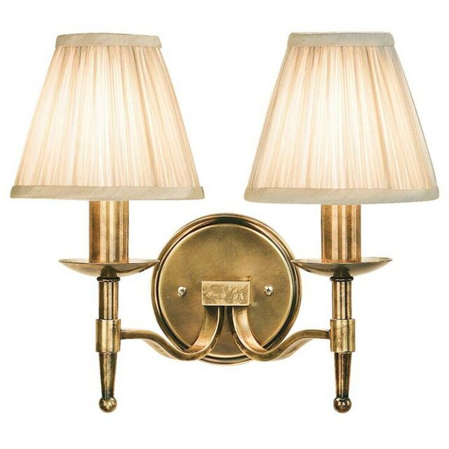 Loops Avery Luxury Twin Arm Wall Light Traditional Antique Brass & Beige Pleat Shade in Metallics - image 1