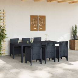 Berkfield Home 7 Piece Garden Dining Set Anthracite Poly Rattan in Charcoal - thumbnail 3
