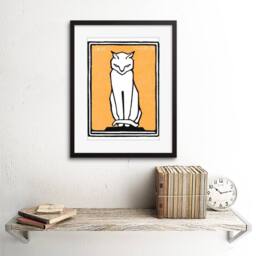"Wee Blue Coo Sitting Cat 1916 Julie De Graag Vintage 12x16"" Framed Wall Art Print in Yellow - Size: W12"" x H16""" - thumbnail 2